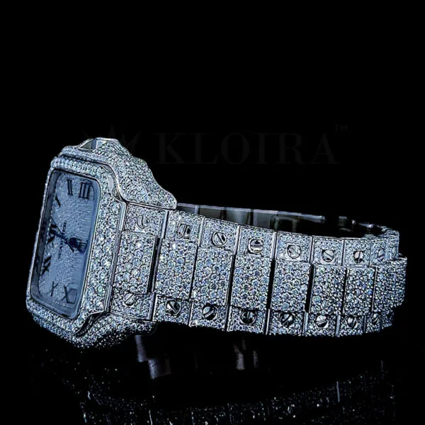 Cartior Santos De Silver 41mm Diamond Studded Swiss Made Square Silver Dial Watch