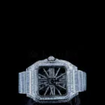 Cartior Santos De Women Iced Out Silver 36mm Diamond Studded Swiss Made Dial Skeleton Watch