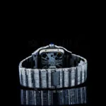 Cartior Santos De Women Iced Out Silver 36mm Diamond Studded Swiss Made Dial Skeleton Watch