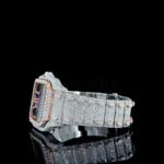 Cartior Santos De Women Rose Silver 36mm Diamond Studded Swiss Made Skeleton Dial Watch