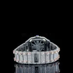 Cartior Santos De Women Rose Silver 36mm Diamond Studded Swiss Made Skeleton Dial Watch