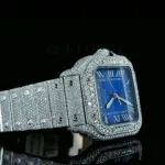 Cartior Santos De Women Silver 36mm Diamond Studded Swiss Made Bright Blue Dial Watch