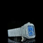 Cartior Santos De Women Silver 36mm Diamond Studded Swiss Made Bright Blue Dial Watch