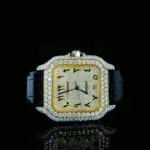 Cartior Santos De Women Silver 36mm Diamond Studded Swiss Made Bright Yellow Dial Watch