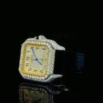 Cartior Santos De Women Silver 36mm Diamond Studded Swiss Made Bright Yellow Dial Watch