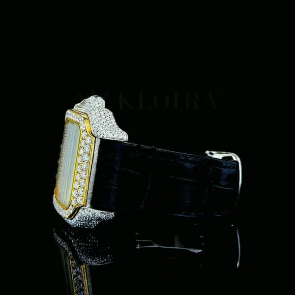 Cartior Santos De Women Silver 36mm Diamond Studded Swiss Made Bright Yellow Dial Watch