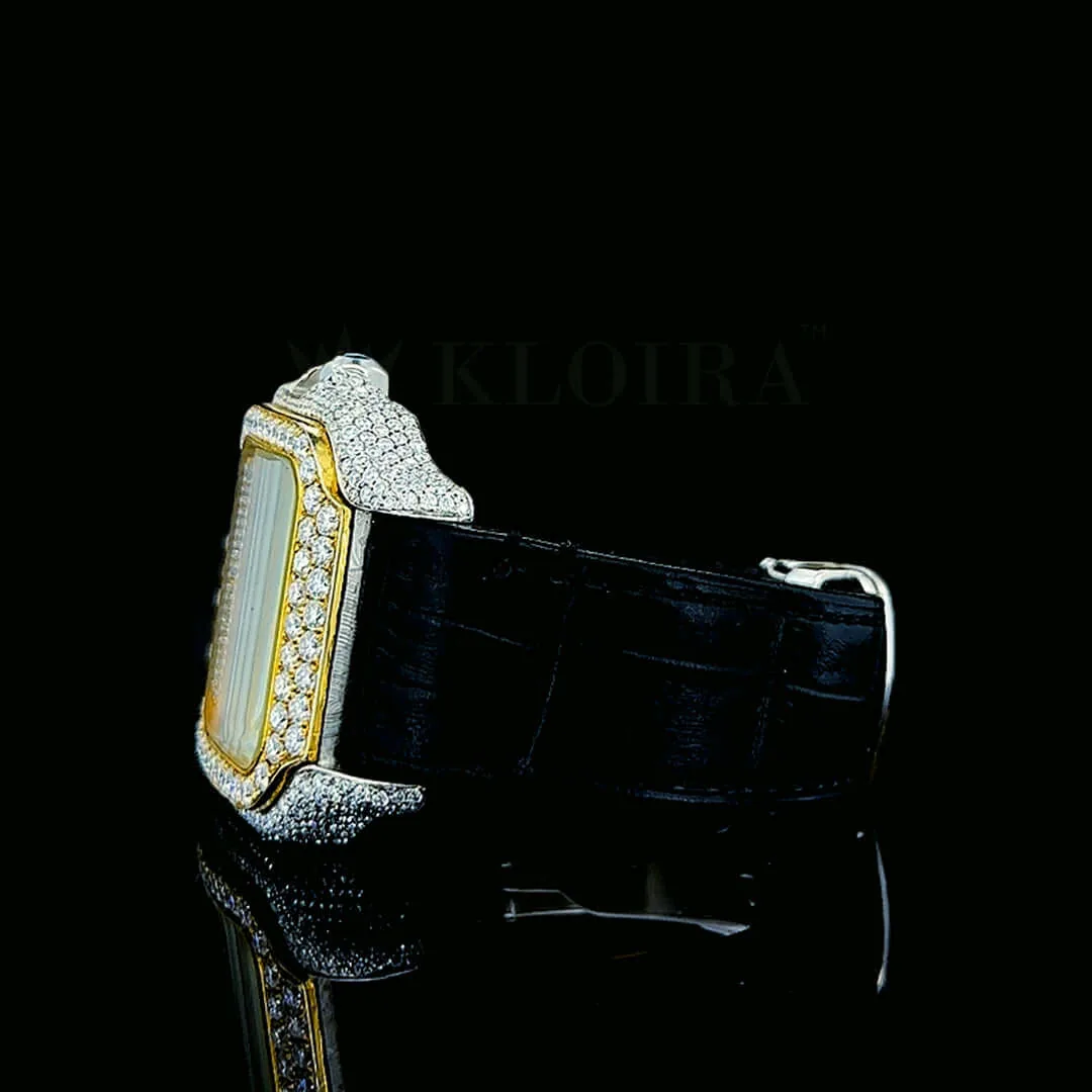 Cartior Santos De Women Silver 36mm Diamond Studded Swiss Made Bright Yellow Dial Watch