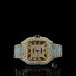 Cartior Santos De Women Moissanite Watch in Yellow Silver 36mm