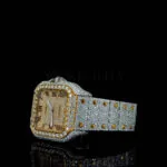 Cartior Santos De Women Yellow Silver 36mm Diamond Studded Swiss Made White Hands Watch