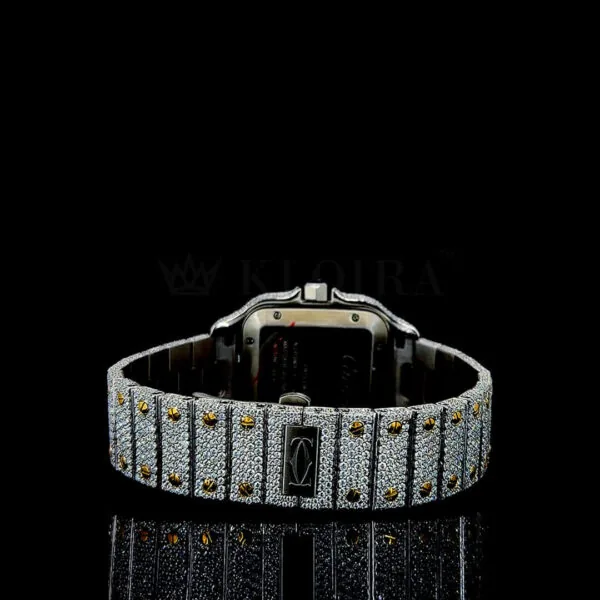 Cartior Santos De Women Yellow Silver 36mm Diamond Studded Swiss Made White Hands Watch