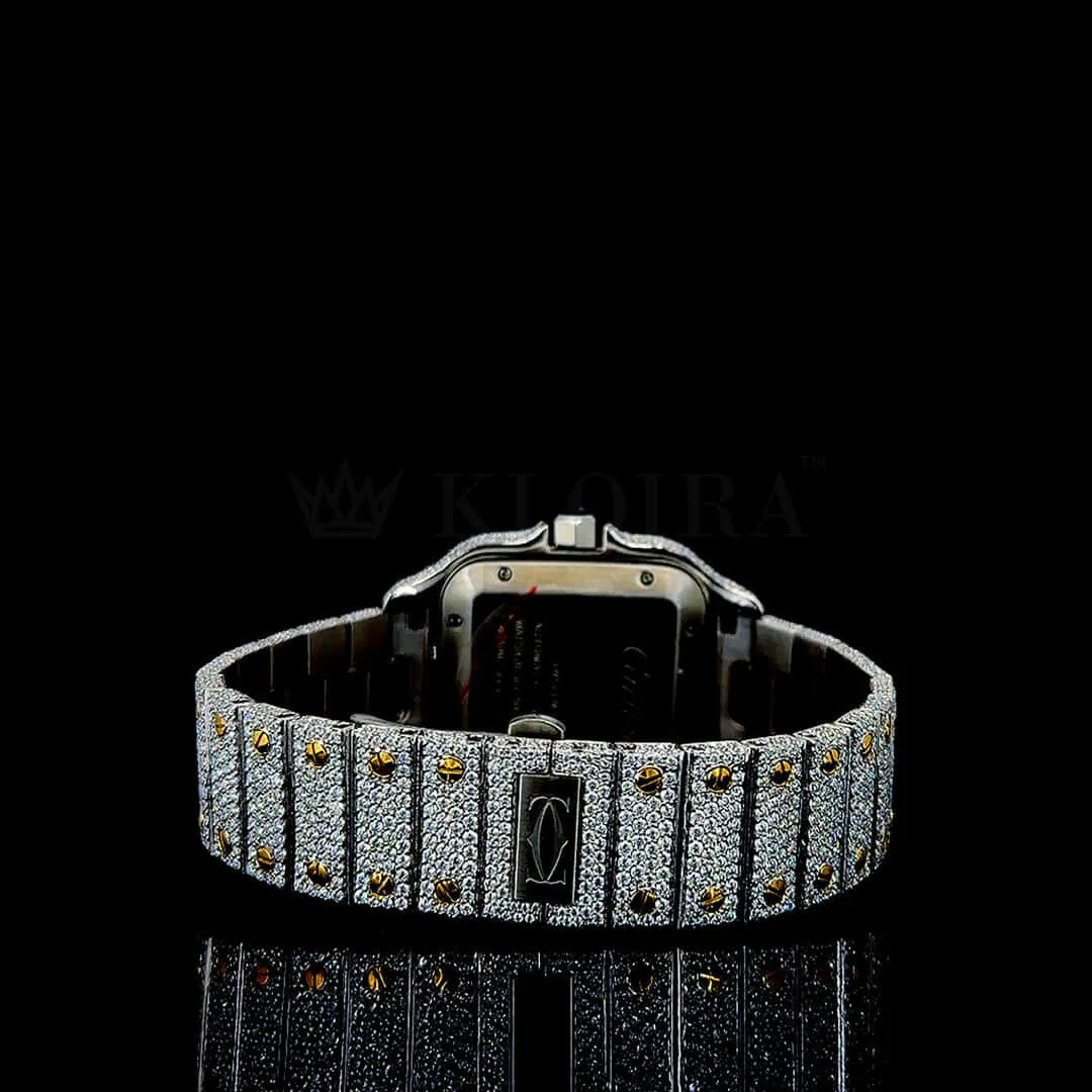 Cartior Santos De Women Yellow Silver 36mm Diamond Studded Swiss Made White Hands Watch