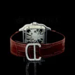 Cartior Santos De Yellow Silver 41mm Diamond Studded Swiss Made Brown Leather Skeleton Dial Watch