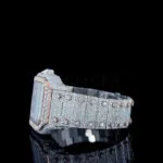Cartior Santos Iced Out Women Rose Silver 36mm Diamond Studded Swiss Made Blued Hands Watch