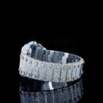 Cartior Santos Iced Out Women Rose Silver 36mm Diamond Studded Swiss Made Blued Hands Watch