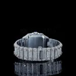 Cartior Santos Iced Out Women Rose Silver 36mm Diamond Studded Swiss Made Blued Hands Watch