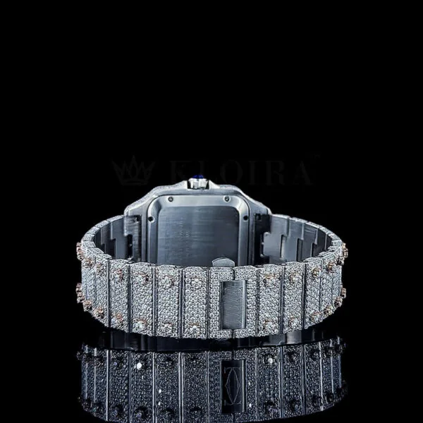 Cartior Santos Iced Out Women Rose Silver 36mm Diamond Studded Swiss Made Blued Hands Watch