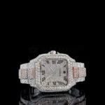 Cartior Santos Women Moissanite Watch in rose silver with bright white dial