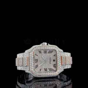 Cartior Santos Women Rose Silver Moissanite Watch