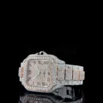 Cartior Santos Women Rose Silver 36mm Diamond Studded Swiss Made Iced Out Two-Tone Watch