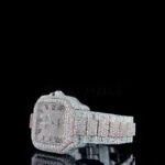 Cartior Santos Women Rose Silver 36mm Diamond Studded Swiss Made Iced Out Two-Tone Watch