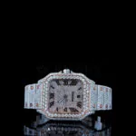 Cartior Santos Women Rose Silver 36mm Diamond Studded Swiss Made Roman Black Numerals Watch