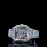 Cartior Santos Women Rose Silver 36mm Diamond Studded Swiss Made Roman Black Numerals Watch