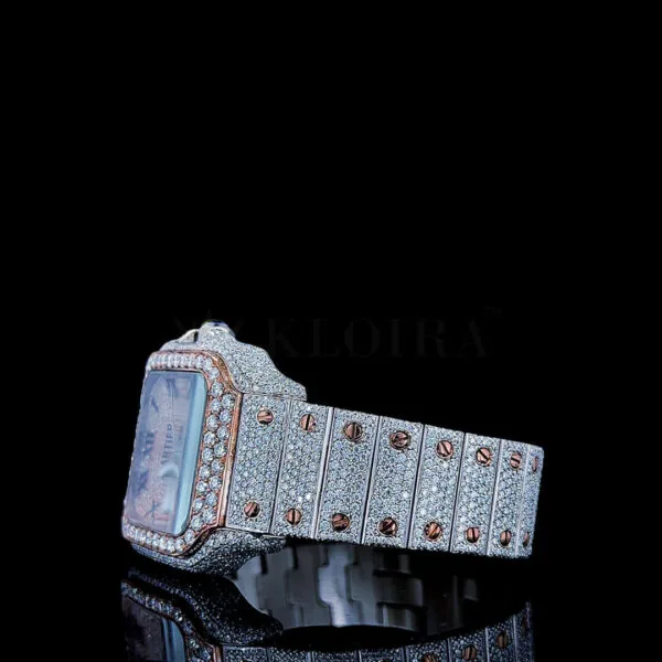 Cartior Santos Women Rose Silver 36mm Diamond Studded Swiss Made Roman Black Numerals Watch