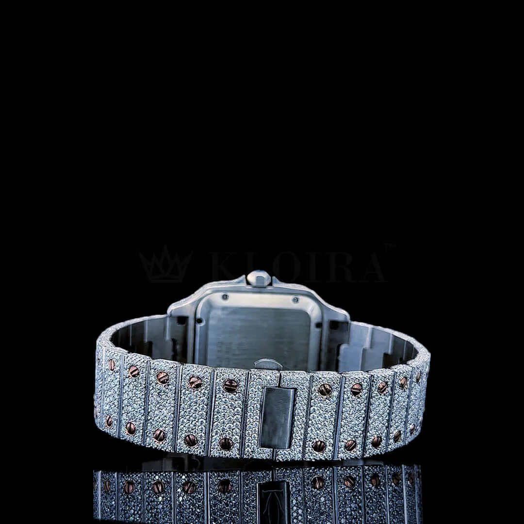 Cartior Santos Women Rose Silver 36mm Diamond Studded Swiss Made Roman Black Numerals Watch