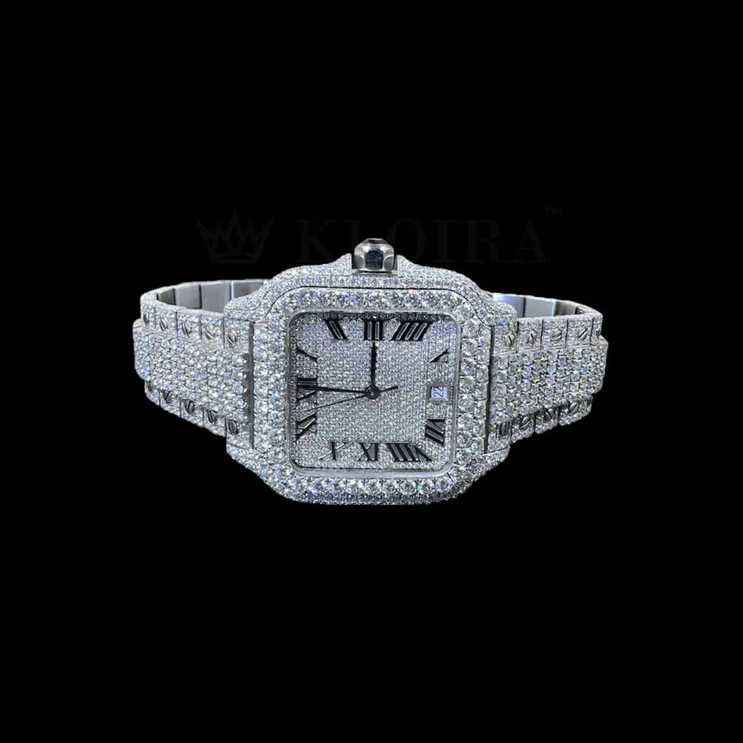 Cartior Santos Women Silver 36mm Diamond Studded Swiss Made Exquisite Roman Numerals Dial Watch