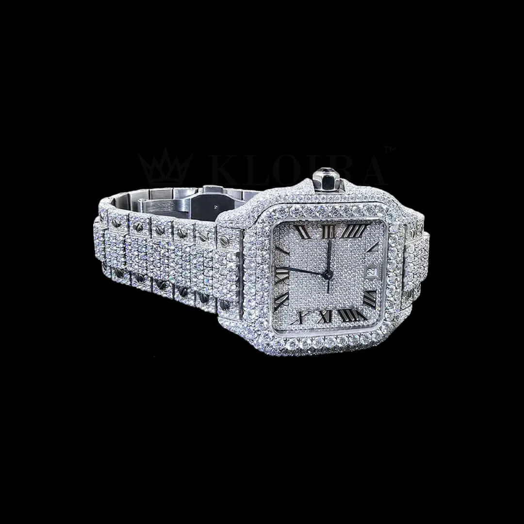 Cartior Santos Women Silver 36mm Diamond Studded Swiss Made Exquisite Roman Numerals Dial Watch