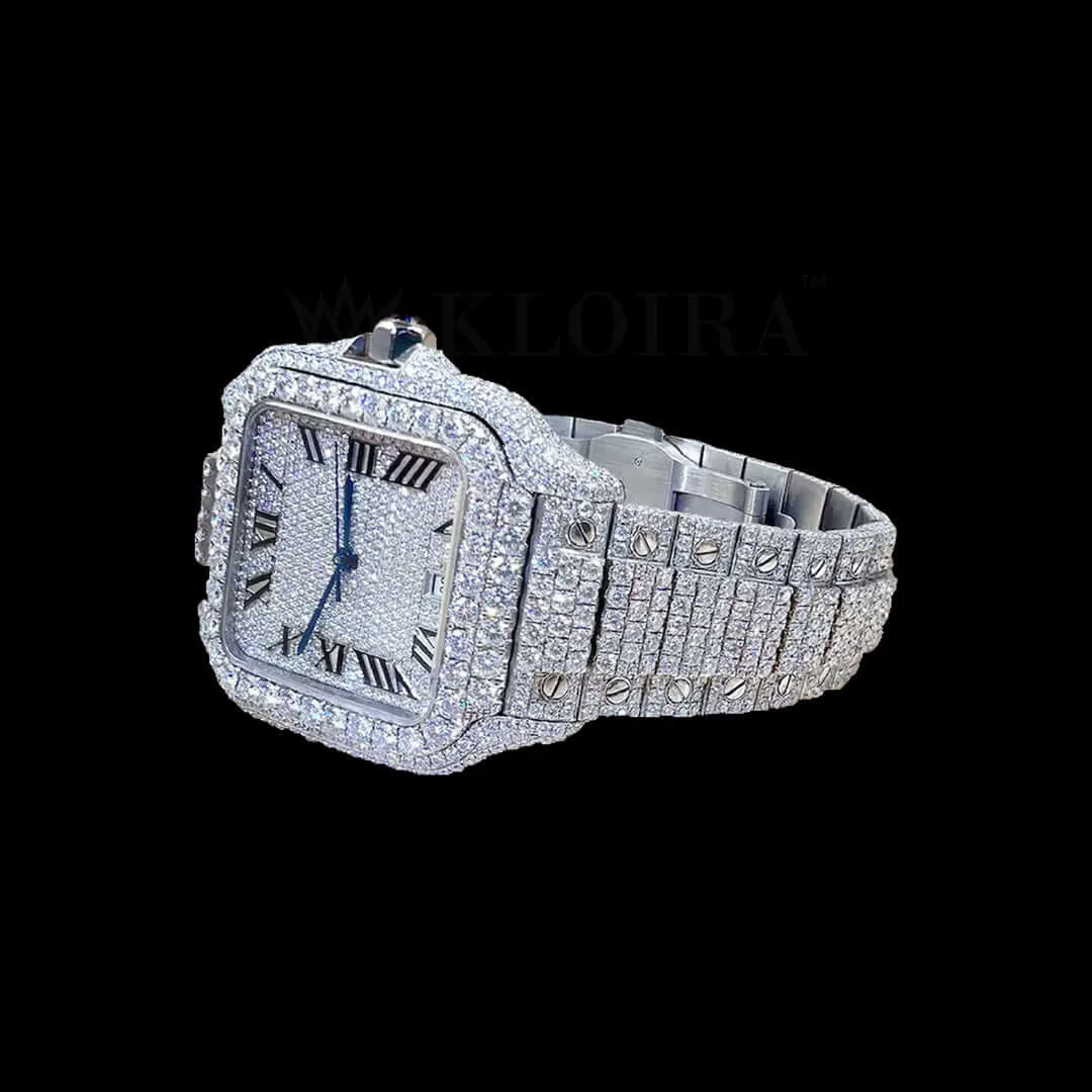 Cartior Santos Women Silver 36mm Diamond Studded Swiss Made Exquisite Roman Numerals Dial Watch
