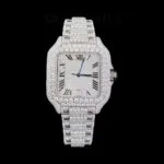 Cartior Santos Women Silver 36mm Diamond Studded Swiss Made Exquisite Roman Numerals Dial Watch