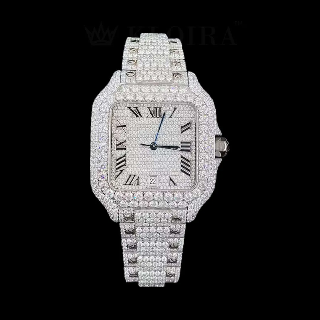 Cartior Santos Women Silver 36mm Diamond Studded Swiss Made Exquisite Roman Numerals Dial Watch