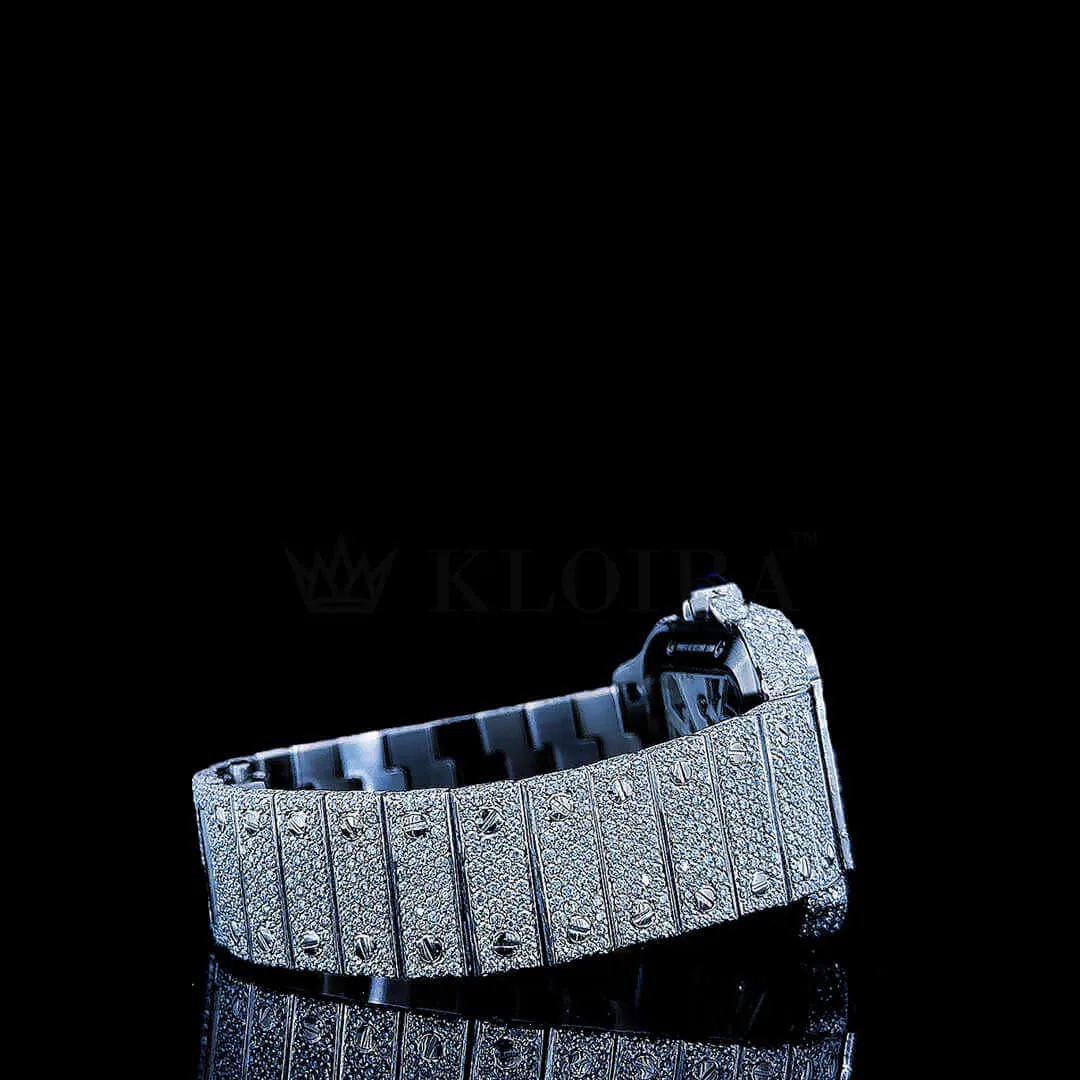 Cartior Santos Women Silver 36mm Diamond Studded Swiss Made White Skeleton Watch
