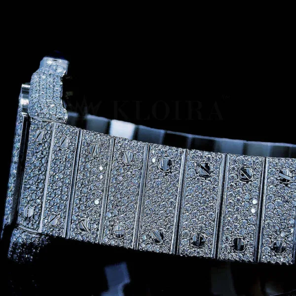 Cartior Santos Women Silver 36mm Diamond Studded Swiss Made White Skeleton Watch