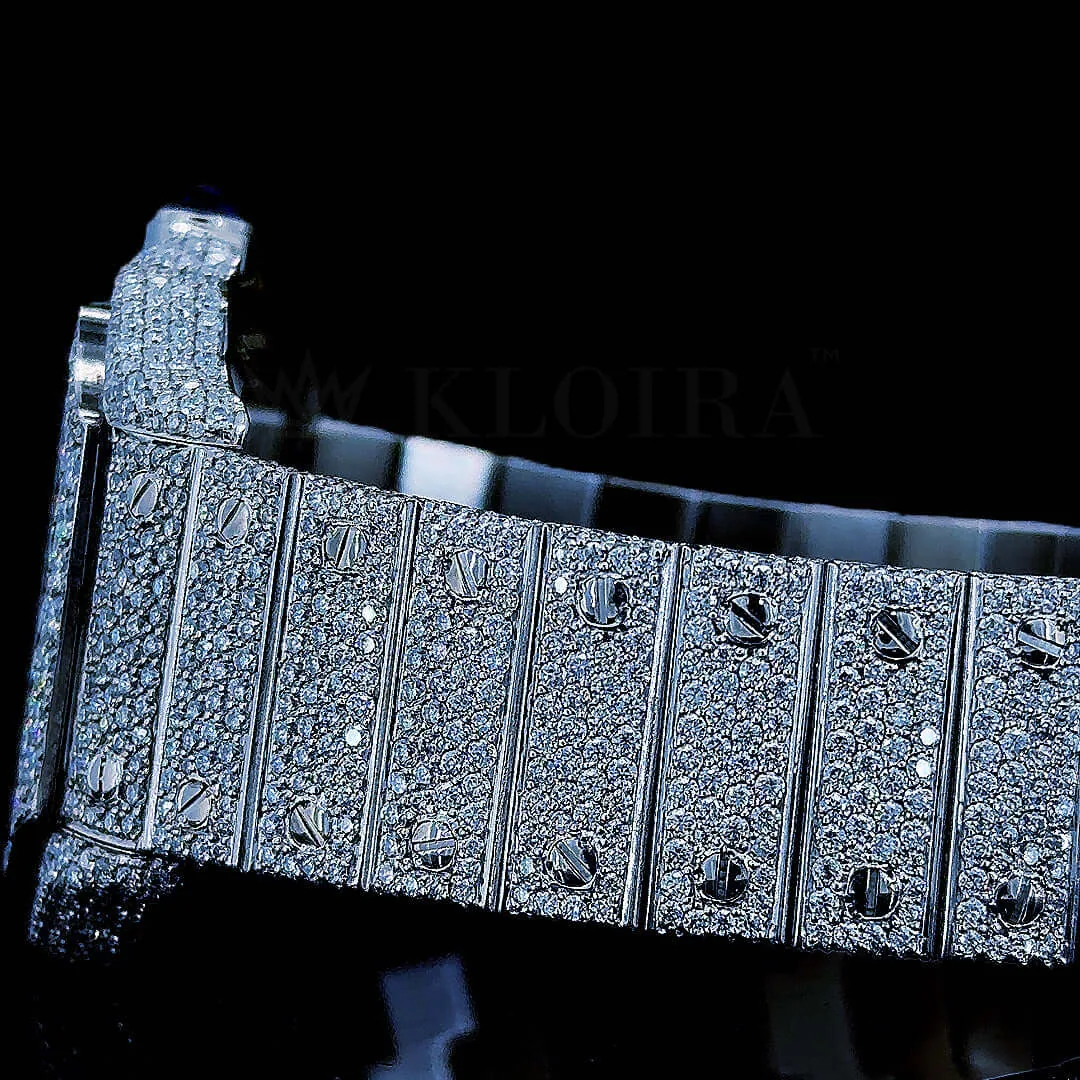 Cartior Santos Women Silver 36mm Diamond Studded Swiss Made White Skeleton Watch