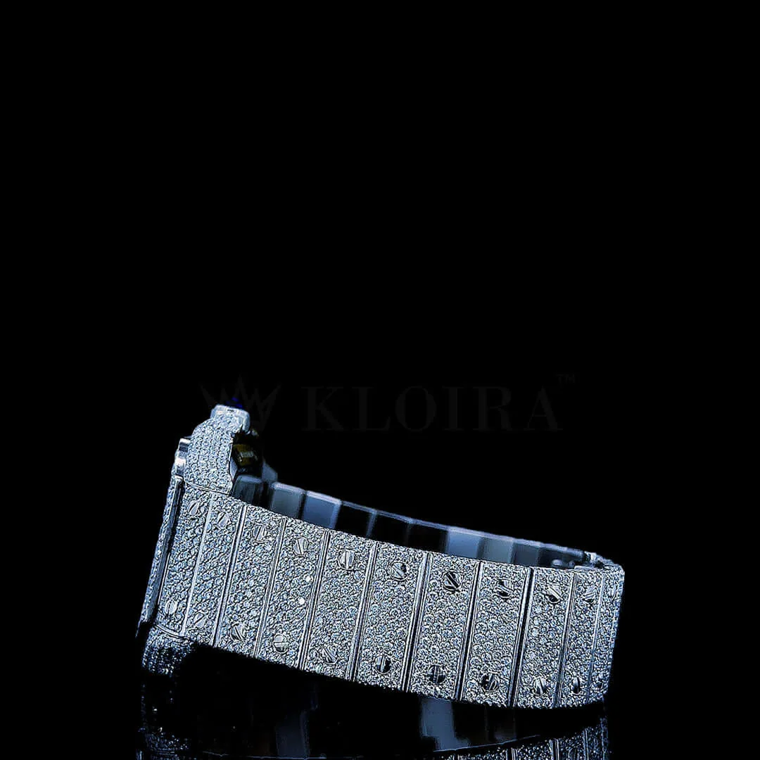 Cartior Santos Women Silver 36mm Diamond Studded Swiss Made White Skeleton Watch