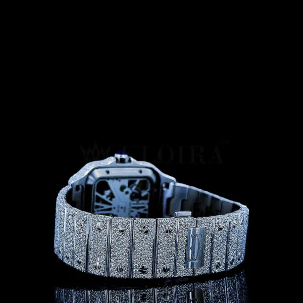 Cartior Santos Women Silver 36mm Diamond Studded Swiss Made White Skeleton Watch