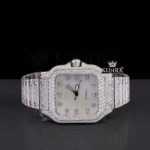 Cartior Santos Moissanite Watch with Diamond Bezel