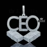 Moissanite CEO Diamond Blocks Pendant in Silver with Round Cut Stones