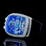 Chiron 14K Gold 44mm Diamond Studded Blue Tinted Glass Watch Closeup Front