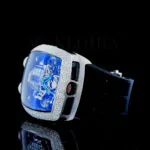 Chiron 14K Gold 44mm Diamond Studded Blue Tinted Glass Watch Closeup Left