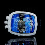 J & Co Bugatti Chiron Silver Moissanite Watch with Blue Tinted Glass
