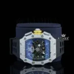 Chronograph Dial Black Rubber Strap Semi Iced Out Moissanite Watch Close Up Front View