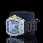 Chronograph Dial Black Rubber Strap Semi Iced Out Moissanite Watch Left Side View