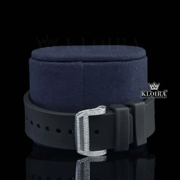 Chronograph Dial Black Rubber Strap Semi Iced Out Moissanite Watch Strap View