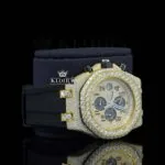 Chronograph Dial Rubber Strap Semi Iced Out Yellow Gold Lab Grown Diamond Watch Right Side View