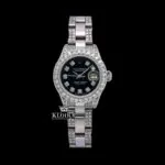 Roles Black Dial Moissanite Diamond Watch with Diamond Markers and 14K Gold