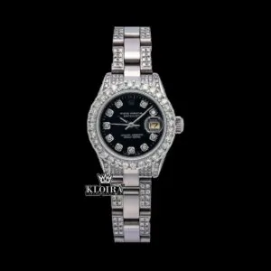 Roles Black Dial Moissanite Diamond Watch with Diamond Markers