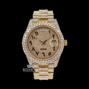 Roles Day-Date Moissanite Diamond Watch with Black Arabic Numerals Dial